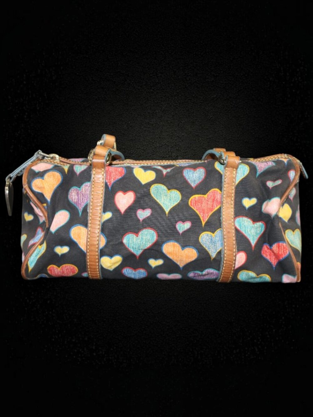 Vintage Dooney & Bourke Doodle Double Handle Multicolor Heart Barrel Bag - Picture 4 of 16